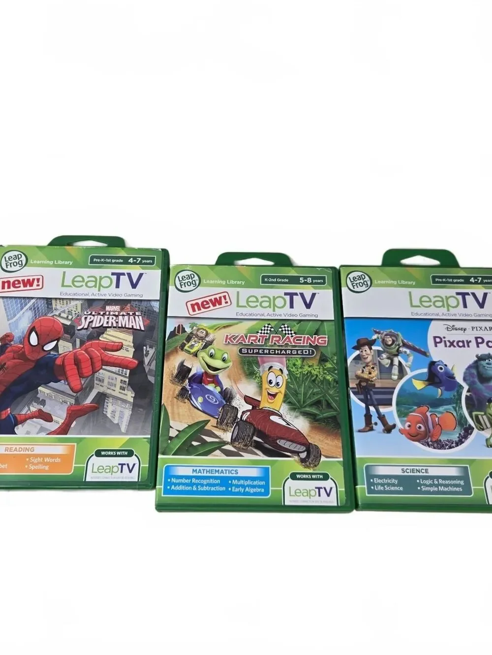 Leap Frog Leap TV Educational Video Game Lot of 7 Spiderman Disney Pixar Pals